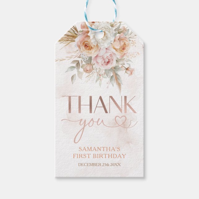 Rustic Blommigt Pampas är inte hon Tack. Presentetikett (Framsidan)