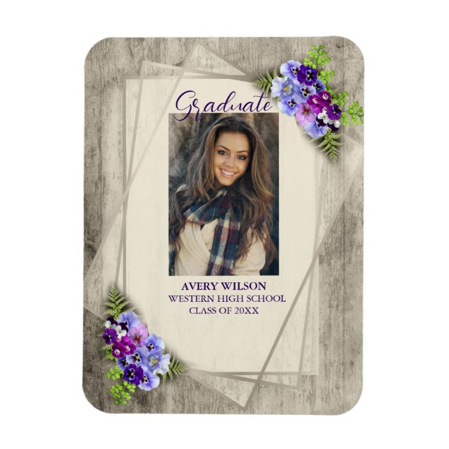 Rustic Blommigt Pansy Photo Studenten Magnet (Vertikal)