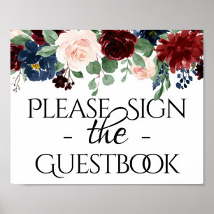 Rustic Blommigt Party Burgundy Garland - flottan Poster
