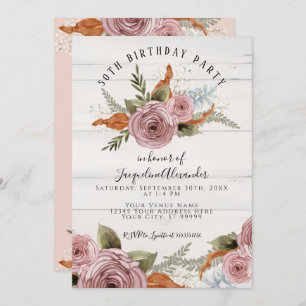 Rustic Blommigt Peony Dusty Rosa Watercolor Birthd Inbjudningar
