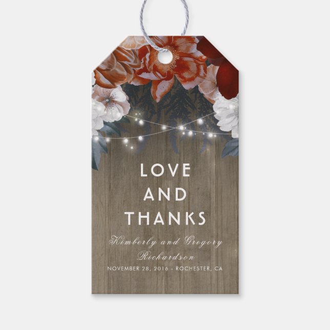 Rustic Blommigt Plum och Burgundy Barn Bröllop Presentetikett (Framsidan)