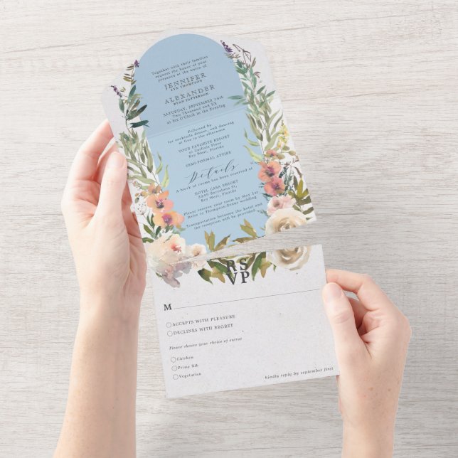Rustic Blommigt Pulver Blue Bröllop (Avrivbar del)