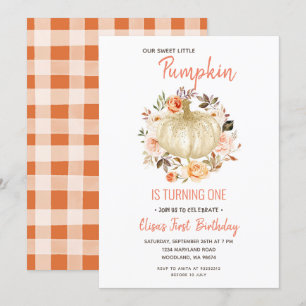 Rustic Blommigt Pumpkin Birthday-inbjudan Inbjudningar