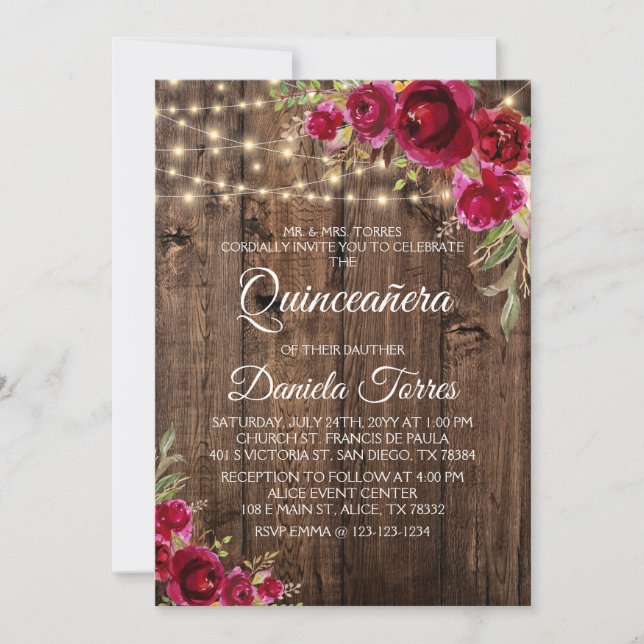 Rustic Blommigt Quinceañera 15:e Inbjudningar (Framsida)