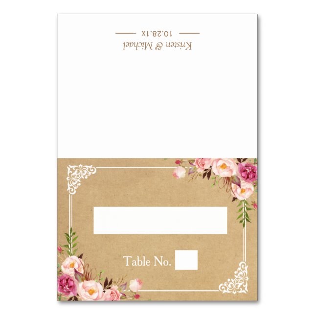 Rustic Blommigt Ram Kraft Bröllop Seating Ställe Bordsnummer (Framsidan)