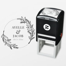 Rustic Blommigt Ram Monogram Rubber bröllopsstämpe