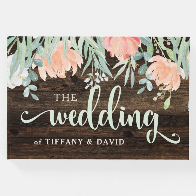 Rustic Blommigt Romantik | Trä och vattenfärg Gästböcker (Framsida)