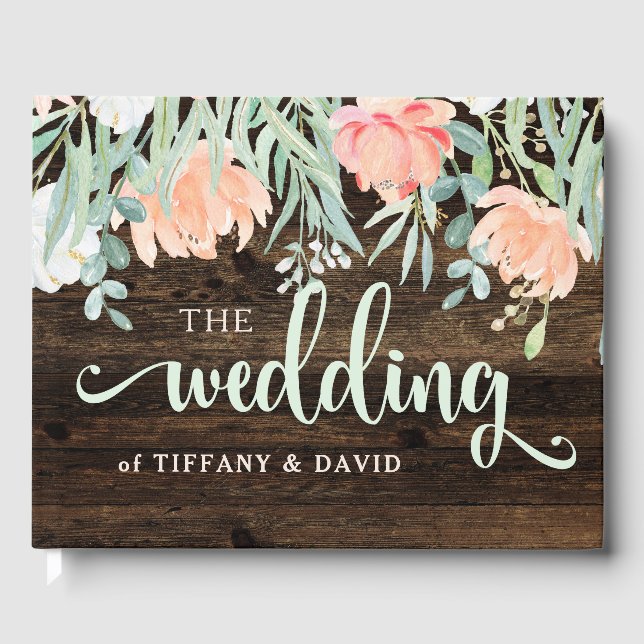 Rustic Blommigt Romantik | Trä och vattenfärg Gästböcker (Framsida)