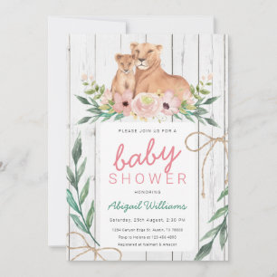 Rustic Blommigt Safari Lejon Family Baby Shower Inbjudningar