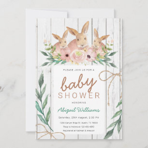 Rustic Blommigt Safari Rabbit Family Baby Shower Inbjudningar