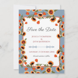 Rustic Blommigt Scandinavian Folk Inspired Bröllop Spara Datumet