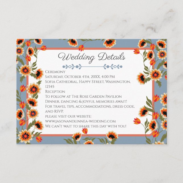 Rustic Blommigt Scandinavian Folk Inspired Bröllop Tilläggskort (Framsida)