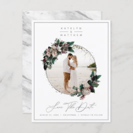 Rustic Blommigt Silver-framfoto och -kalligrafi Spara Datumet