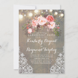 Rustic Blommigt Snöre Ljus Wood Förlovningsfest Inbjudningar