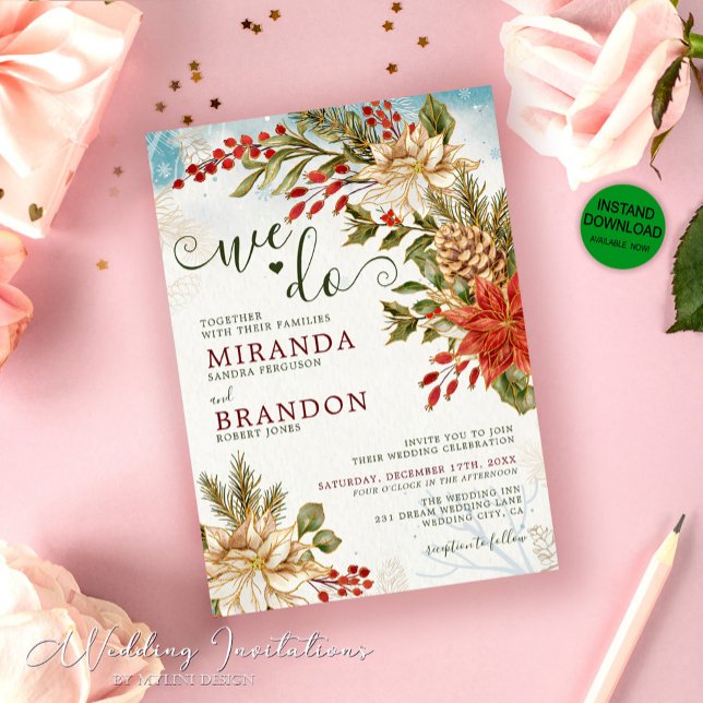 Rustic Blommigt Snowy Mistletoe Winter Wedding Inbjudningar (Skapare uppladdad)