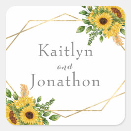 Rustic Blommigt Solros Greenery Geometric Fyrkantigt Klistermärke