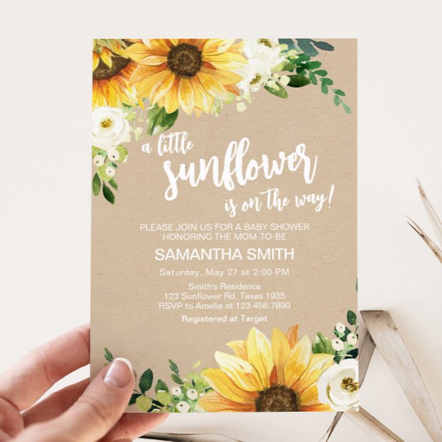 Rustic Blommigt Solrosbabyskor Inbjudningar (Rustic Sunflower Baby Shower Invitation)