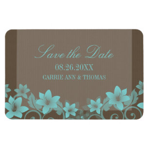 Rustic Blommigt Spara datum magneter, Aqua Magnet