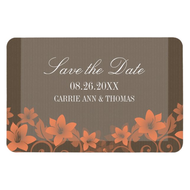 Rustic Blommigt Spara datum magneter, Coral Magnet (Horisontell)