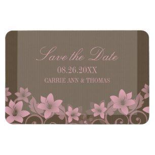 Rustic Blommigt Spara datum magneter, Rosa Magnet