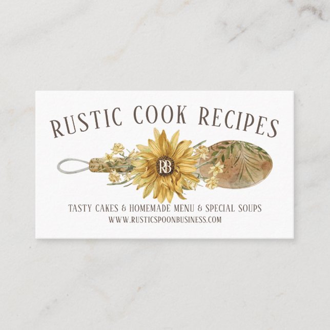 Rustic Blommigt Spoon Solros Bakery Cooking Chef Visitkort (Framsida)
