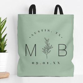 Rustic Blommigt Stem Bröllop Monogram | Försäljnin Tygkasse