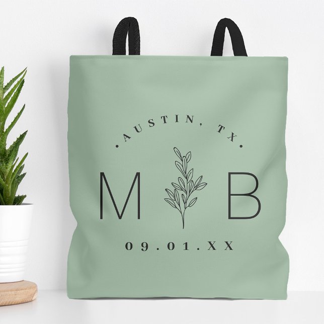 Rustic Blommigt Stem Bröllop Monogram | Försäljnin Tygkasse (Skapare uppladdad)
