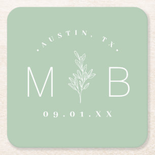 Rustic Blommigt Stem Bröllop Monogram   Försäljnin Underlägg Papper Kvadrat