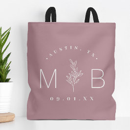 Rustic Blommigt Stem Bröllop Monogram | Mauve Tygkasse
