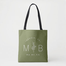 Rustic Blommigt Stem Bröllop Monogram | OLIV GRÖNT Tygkasse