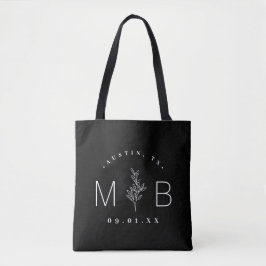 Rustic Blommigt Stem Bröllop Monogram | Svart Tygkasse