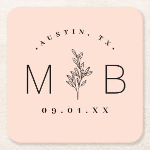 Rustic Blommigt Stem Bröllop Monogram Underlägg Papper Kvadrat