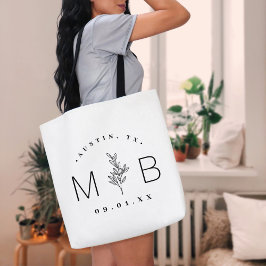 Rustic Blommigt Stem Bröllop Monogram | Vit Tygkasse