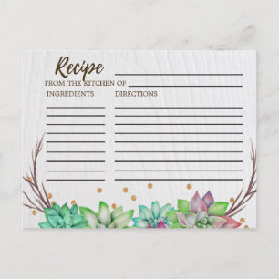 Rustic Blommigt Succult Möhippa Recipe-kort Vykort