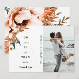 Rustic Blommigt Terracotta Photo Guld Elegant Chic Spara Datumet