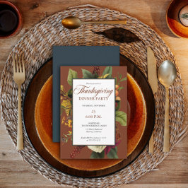 Rustic Blommigt Terracotta |Teal Thanksgiving Midd Inbjudningar