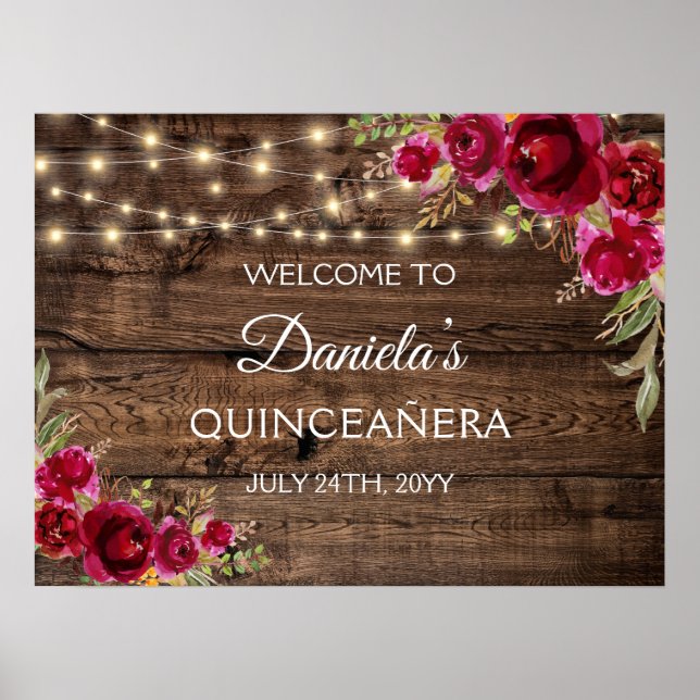 Rustic Blommigt Välkommen till Quinceañera 15:e fö Poster (Framsidan)