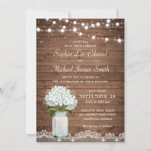 Rustic Blommigt White Hydrangea Mason Burk Snöre L Inbjudningar