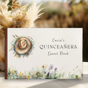 Rustic Blommigt Wildblomma Cowgirl Hat Quinceanera Gästböcker