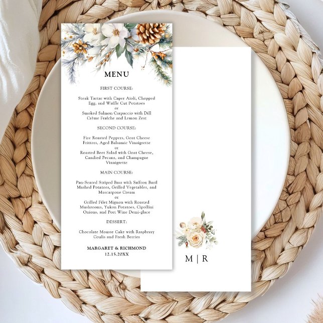 Rustic Blommigt Winter Wedding Menu Meny (Skapare uppladdad)