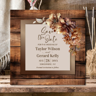 Rustic Blommigt Wood Bröllop spara datum