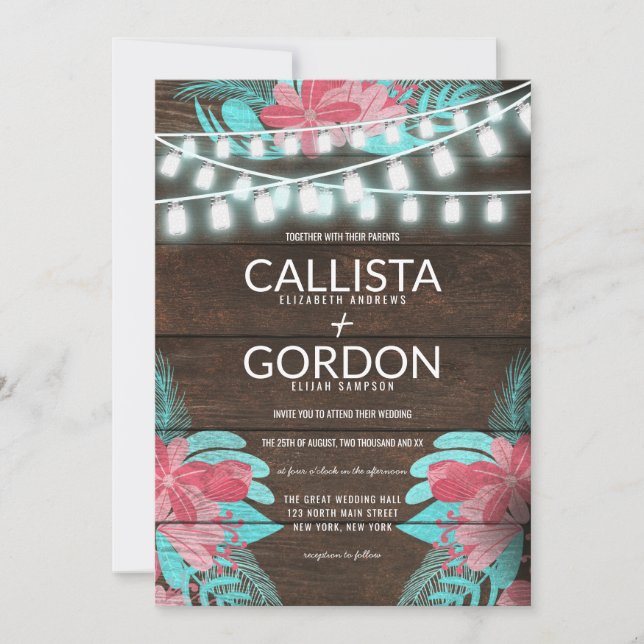 Rustic Blommigt Wood Mason Burk Ljus Bröllop Inbjudningar (Framsida)