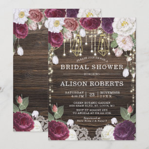 Rustic Blommigt Wood String ljus Möhippa Inbjudningar