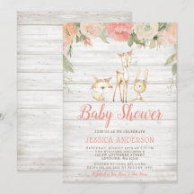 Rustic Blommigt Woodland Animals Girl Baby Shower