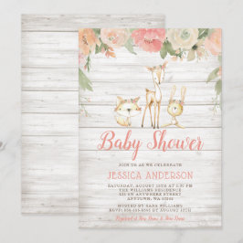 Rustic Blommigt Woodland Animals Girl Baby Shower Inbjudningar