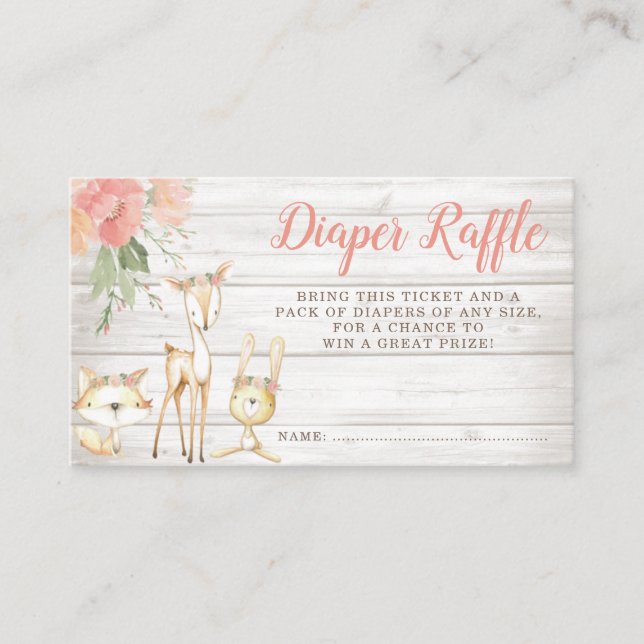 Rustic Blommigt Woodland Animals Girl Diaper Raffl Tilläggskort (Framsida)