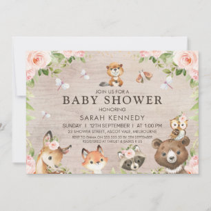 Rustic Blommigt Woodland Girls Baby Shower Inbjudningar