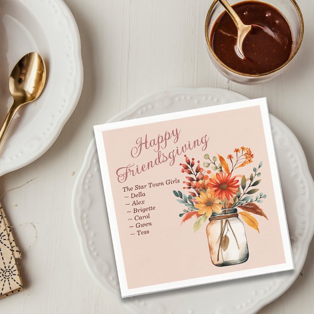 Rustic Blommigts Bouquet Friendsgiving Personalize Pappersservett (Skapare uppladdad)