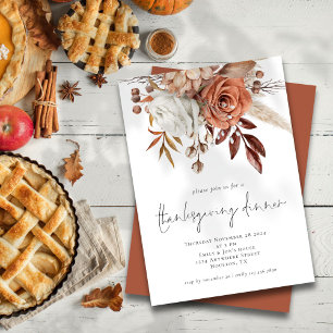 Rustic Blommigts Terracotta Thanksgiving Middag Inbjudningar