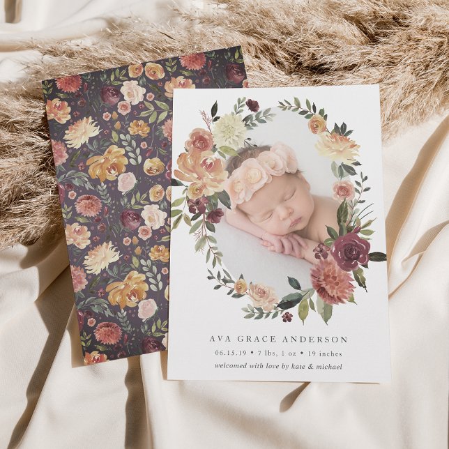 Rustic Bloom Birth Notice Meddelande (Skapare uppladdad)